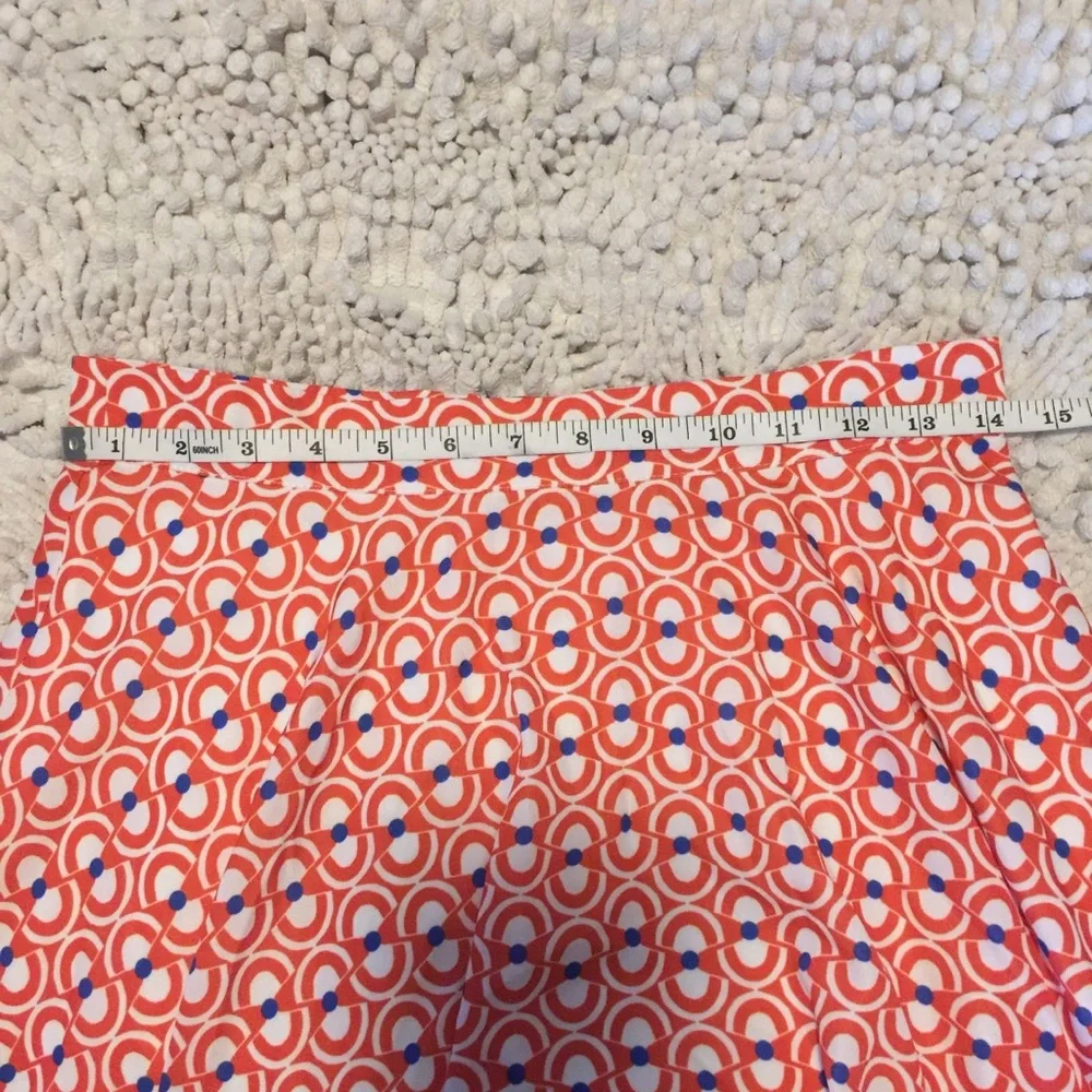 Gibson Latimer Women’s A Line Orange Blue & White Pattern Midi Skirt Sz M